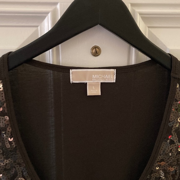 Michael Kors Chocolate Sleeveless Scoop Neck Top/Gold Sequins/L/EUC/WORN ONCE! - Picture 3 of 3